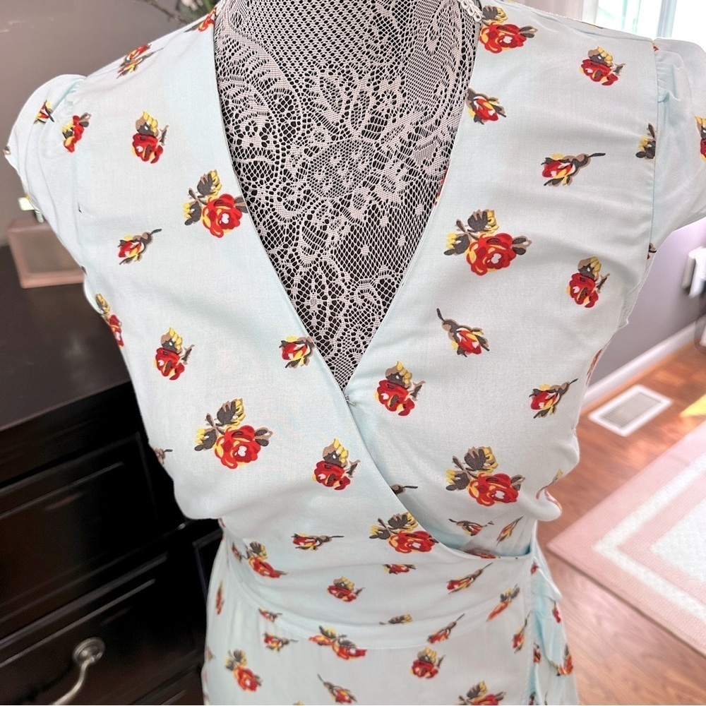 J.Crew Mercantile Faux Wrap Mini Dress – Blue Floral Print – Size 00 - Picture 7 of 16